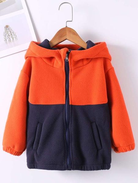 

toddler boys colorblock zipper hooded overcoat she, Blue;gray