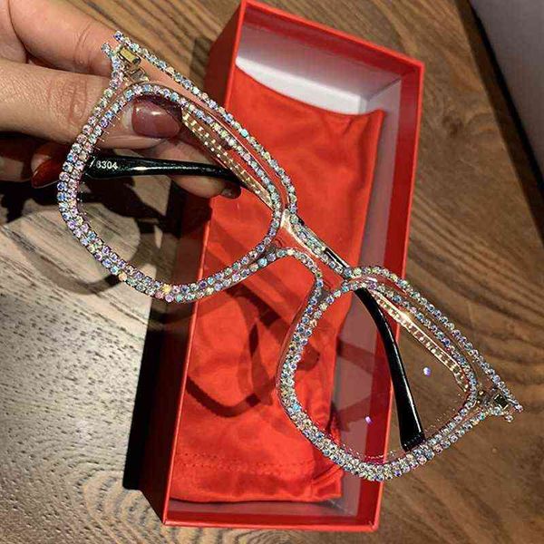 

sunglasses midsight women vintage clear lens glasses ladies luxury rhinestone men optical shades 220326, White;black