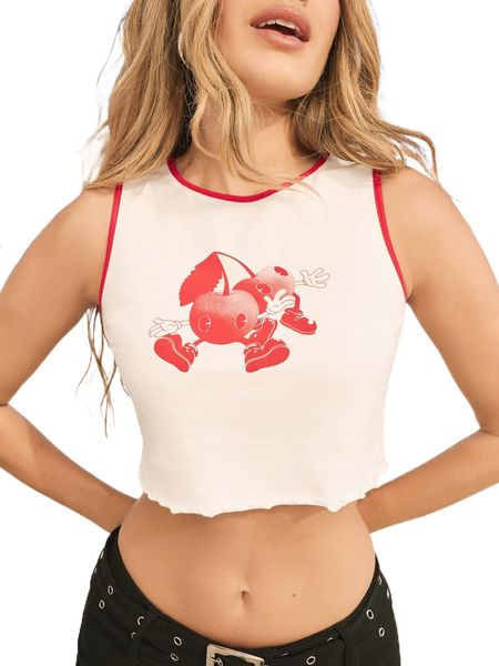 

x shan z and friends cartoon graphic contrast binding tank r6i4#, White