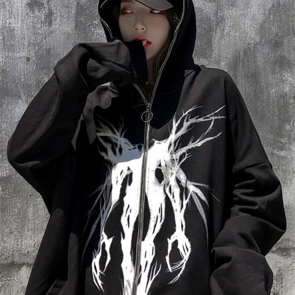 

hoodies anime loose women's sweatshirt zipper men's oversized size hooded thin female jacket hoody oversized hoodie y2k 220804, Black