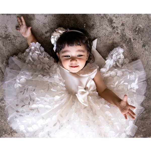 Bonito bebê vestido floral batismo vestido para meninas 1 ano vestido de festa de aniversário vestido de batismo vestuário infantil bebes vestido lj201221