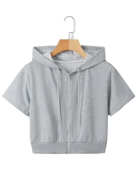 

zip up crop drawstring hoodie o1kf#, Black