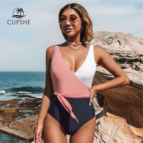 V-Neck Lace Up Mayo Seksi Pembe Beyaz Colorblock Kadınlar Monokini Kızlar Plaj Mayoları Mayo 220509