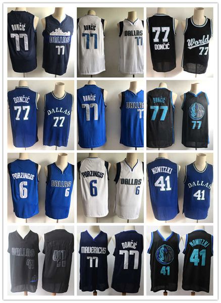

basketball jerseys mens youth dallas''mavericks''77 luka doncic 6 kristaps porzingis 41 dirk nowitzki basketball basketb, Black;red