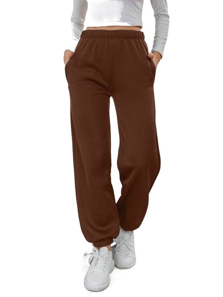

solid elastic waist slant pocket sweatpants l00g#, Black;white