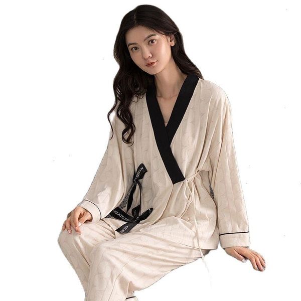 

autumn 100 cotton women pajamas set sweet sleepwear suits long sleeve v-neck casual soft female homewear clothing, Black;red