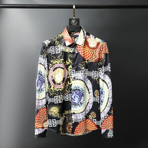 

2022 new luxury men's fashion casual long sleeve shirt 1947 vintage brand designer 3d print slim fit cotton lapel dress shirts, White;black