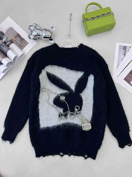 

luxury designer womens sweaters cozy soft animal print knitted pullover in mohair fashion designer women clothing apparel, White;black