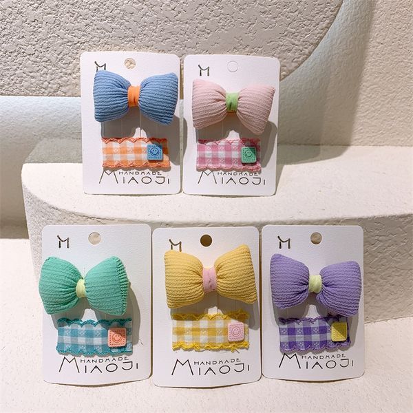 2 PCS Nova Coreia Doce Menina Bebê Algodão Enchimento Bow DuckBill Clip Fashion's Tecido Infantil xadrez BB Clipe Acessórios