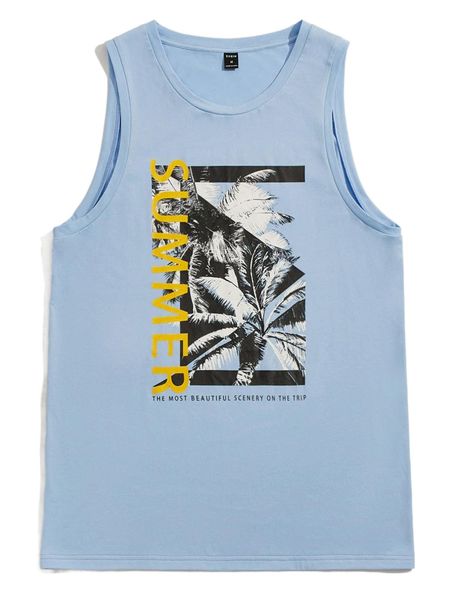 

men tropical and slogan graphic tank s9bt#, White;black