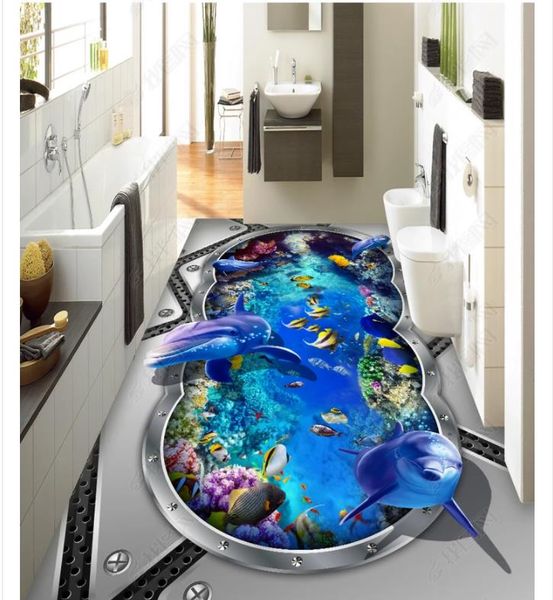 

custom p flooring wallpaper 3d wall stickers modern mediterranean underwater world dolphin 3d floor painting walls papers home decoration