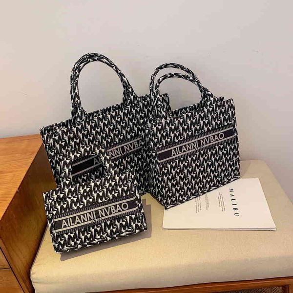 

2022 factory wholesale new fashion large capacity tote hand women's canvas embroidery shopping one shoulder bag