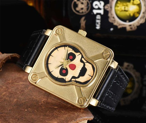 

wristwatches limited edition classic br brand quartz casual men's retro skull pattern watch leather strap business women couple wristwa, Slivery;brown