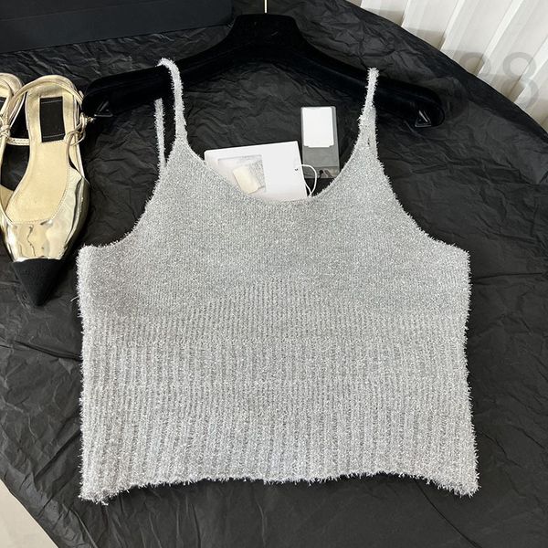 

women's tanks & camis designer 2022 spring and autumn new v-neck wool bright silver silk knitted pullover slim sleeveless suspender ves, White