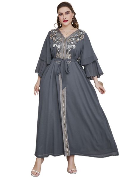 

plus contrast taped flounce sleeve belted maxi dress 19ml#, Black