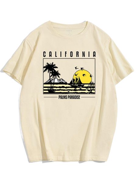 

men letter & palm tree print tee k0j7#, White;black