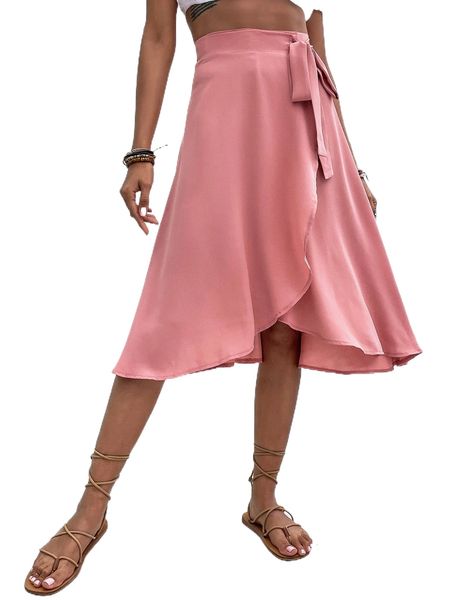 

solid knot side wrap skirt w3rk#, Black