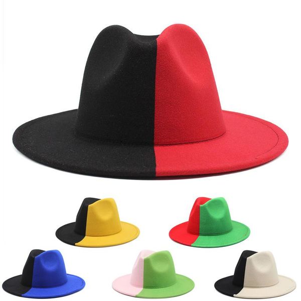 Berets fedora hat wool felt caps red black patchwork style Женщины мужские шляпы Trilby Cap Luxury Jazz Fedoras