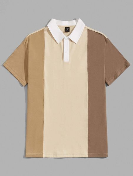 

men colorblock contrast collar polo shirt g9no#, White;black