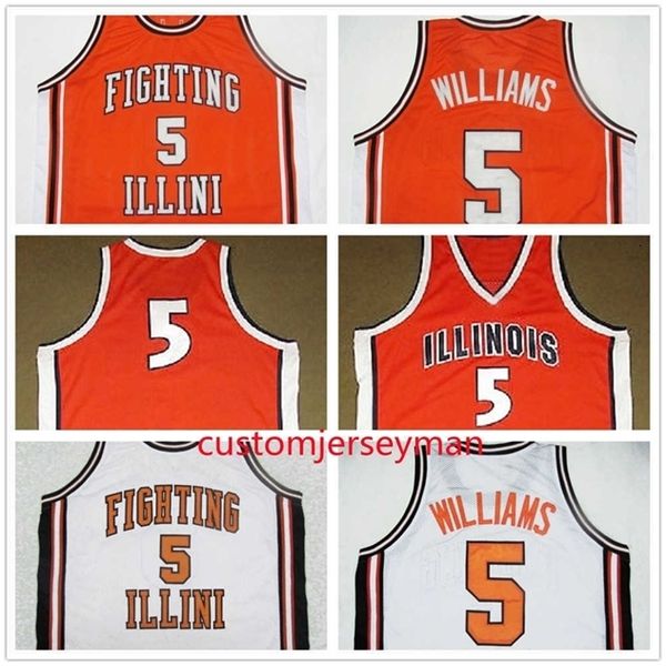 

nc01 college fighting illinois deron #5 williams basketball jerseys throwback mens stitched retro jersey custom made size s-5xl, Black