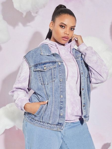 

plus slant pocket denim vest jacket u425#, Black;brown