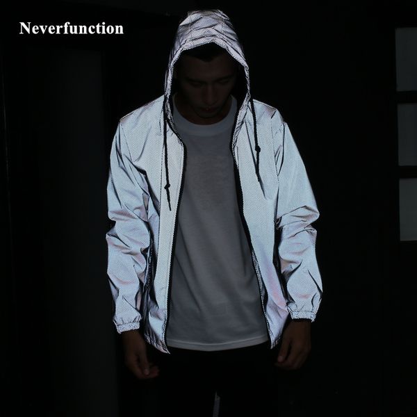 

spring autumn men loose full reflective hooded windbreaker waterproof jacket male casual hip hop baseball coats plus size 4xl, Black;brown