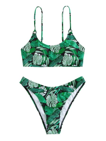 

tropical print bikini swimsuit r0y5#, White;black