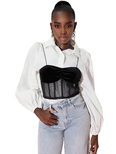 

seam front mesh panel ruched velvet cami without blouse h9lq#, White