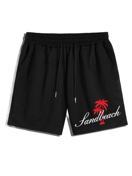

men letter & tropical print shorts h379#, White;black
