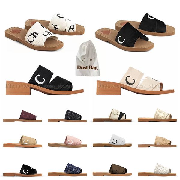 

r famous womens slippers woddy flats mule sandals designer mid high heel rubber slides ladies summer outdoor casual flat slipper women luxur, Black