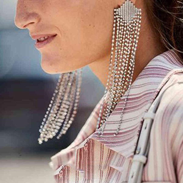 

dangle new trend shining rhinestone claw chain long tassel women earrings dinner wedding fashion statement jewelry accessories 220713, Silver