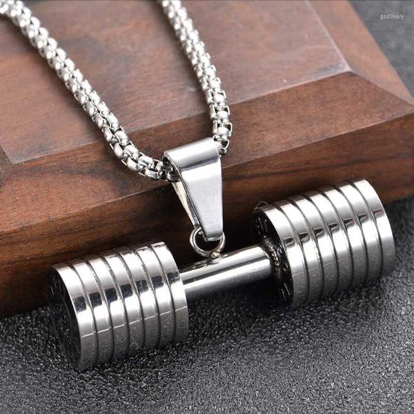 Colares pendentes jóias de moda Jóias de aço inoxidável Fitness Dumbbell colar Acessórios esportivos da moda Titanium MenPenda ChainPenda Godl22