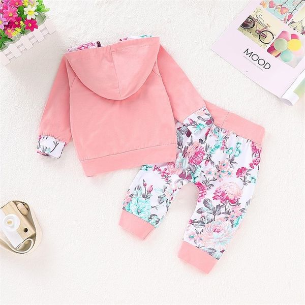 

autumn norn baby girls clothes children baby girls long sleeve hooded floral pants 2 pcs clothing set lj201223, White