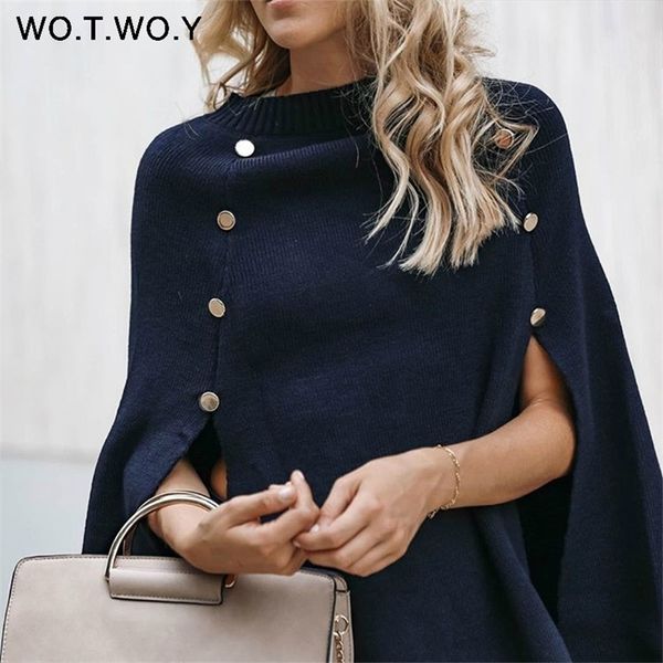 WOTWOY Maglione mantello lavorato a maglia Donna Scialle allentato casual Autunno Inverno Streetwear Poncho Maglione donna e pullover Plus Size T200128