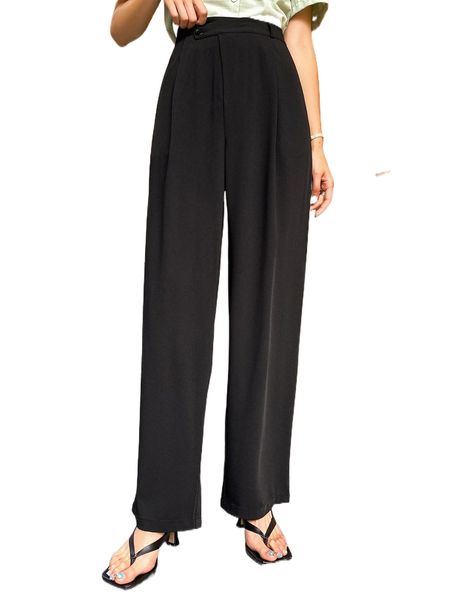 

dazy solid wide leg pants 736y#, Black;white