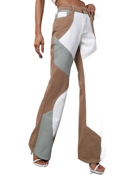 

color block flare leg jeans y7yg#, Blue