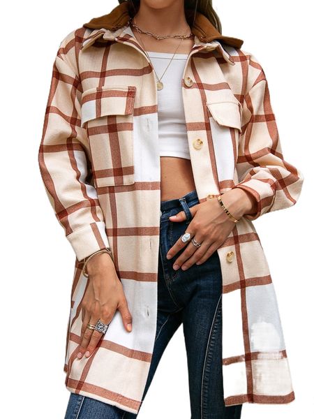 

simplee plaid flap pocket drop shoulder hooded overcoat a1zs#, Black