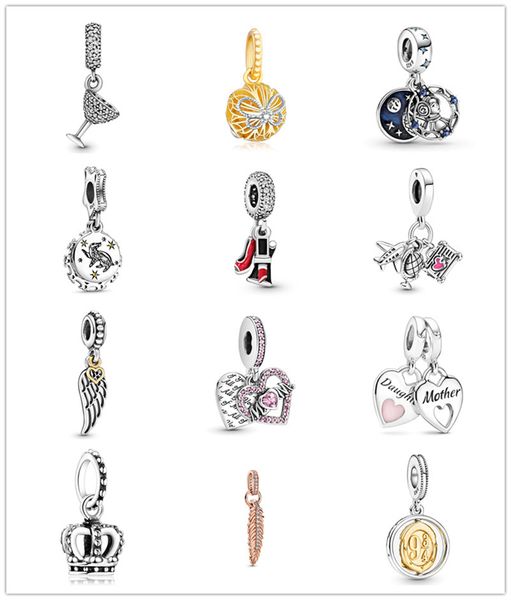 New 925 Sterling Silver Praia solta charme original Fit Pandora Charm Bracelet Colar Wings Crown Love Pingente Pingente Diy Jóias Senhoras Amigas Presentes de Aniversário