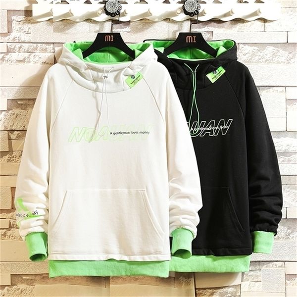 

japan style casual o-neck autumn print hoodie green sweatshirt men's thick fleece hip hop high streetwear clothes 201126, Black