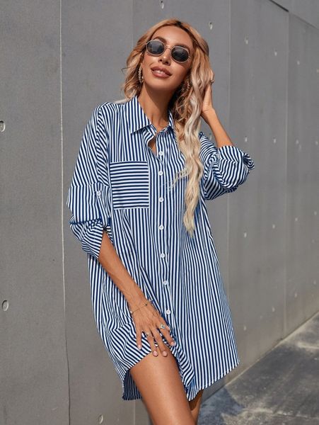

striped roll up sleeve shirt dress z5td#, Black;gray