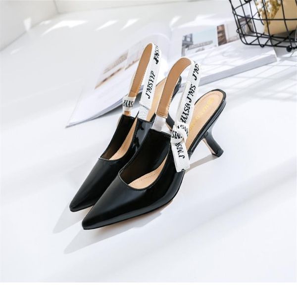

europe and america summer women's shoes english letter band back space fashion single shoe pointed head cat heel san247j, Black