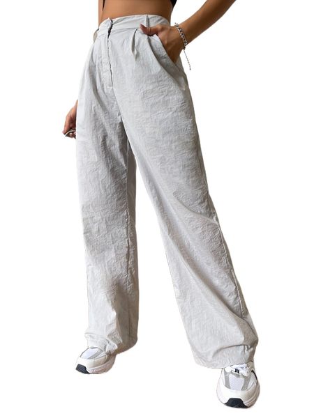 

high waist plicated detail straight leg pants 05sb#, Black;white