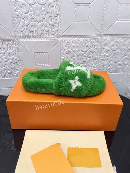 

2022 luxury slides designer fashion women slippers wool sandals warm winter sandals slip on loafer shoes fluffy furry fur slide, Black