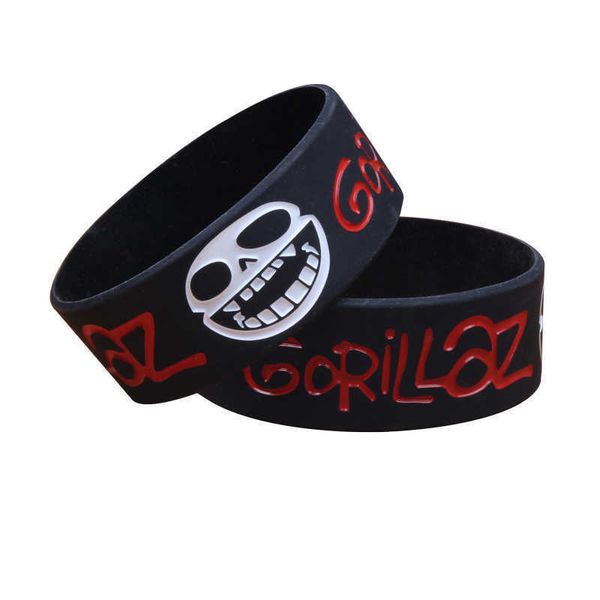 

gorillaz silicone music bracelet, 1 inch wide, Golden;silver