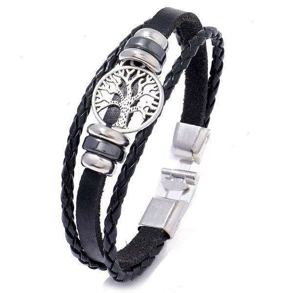 

life-tree bracelet men strands casual fashion braided leather bracelets for, Black