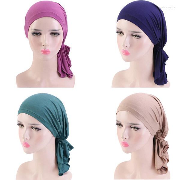 Mulheres muçulmanas que perda de cabelo chapéu de turbante câncer de câncer modal elástico pirata lenço de cabeceira interna dos girados Skullies Headwrap Elob22