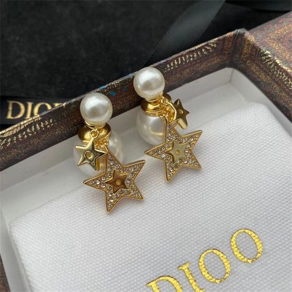 

ornament charm earring full diamond star pearl earrings simple letters feminine earrings, Golden