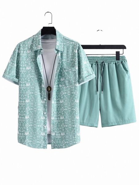 

men damask print shirt & drawstring waist shorts without tee b9oc#, Gray