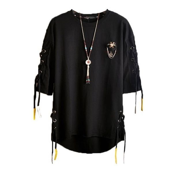 

idopy korean fashion men`s street style lace punk gothic pullover designer steampunk hem hip hop sweatshirts shirts tees 220407, White;black