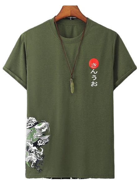 

men fish & japanese letter graphic tee 32qt#, White;black